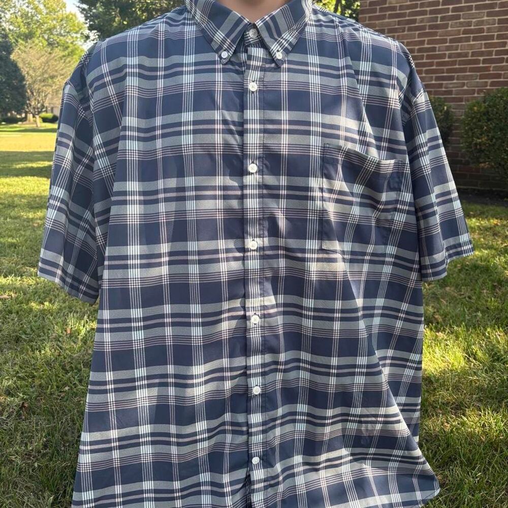 St johns Bay Blue & White Plaid Short Sleeve Button Up Shirt Size 4XL BIG & TALL